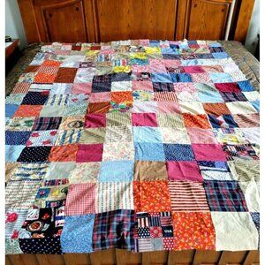 Patchwork Quilt Top 84" X 120" Unfinished Handmade Americana Flags Vintage